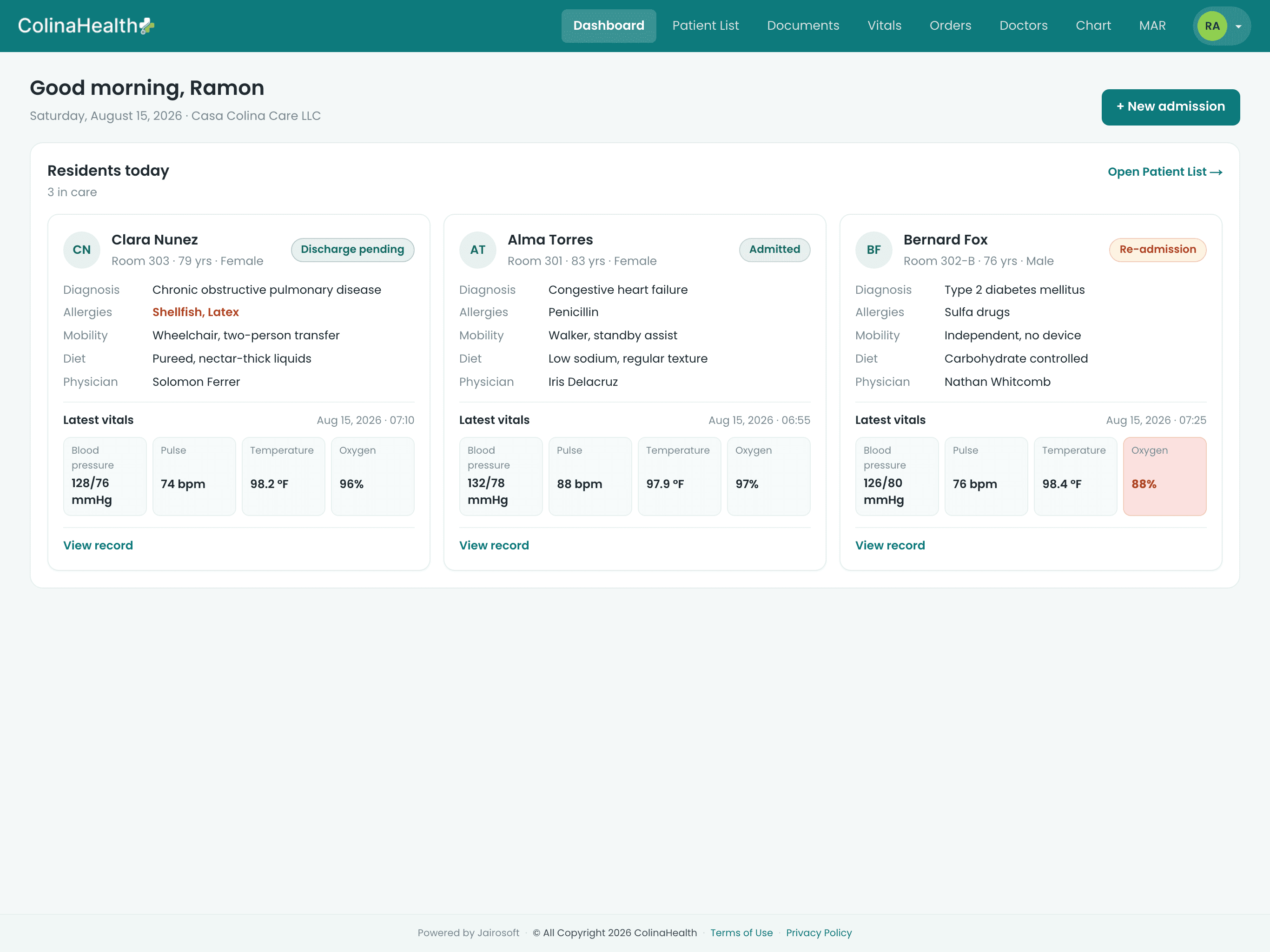 ColinaHealth EMR dashboard on iPad